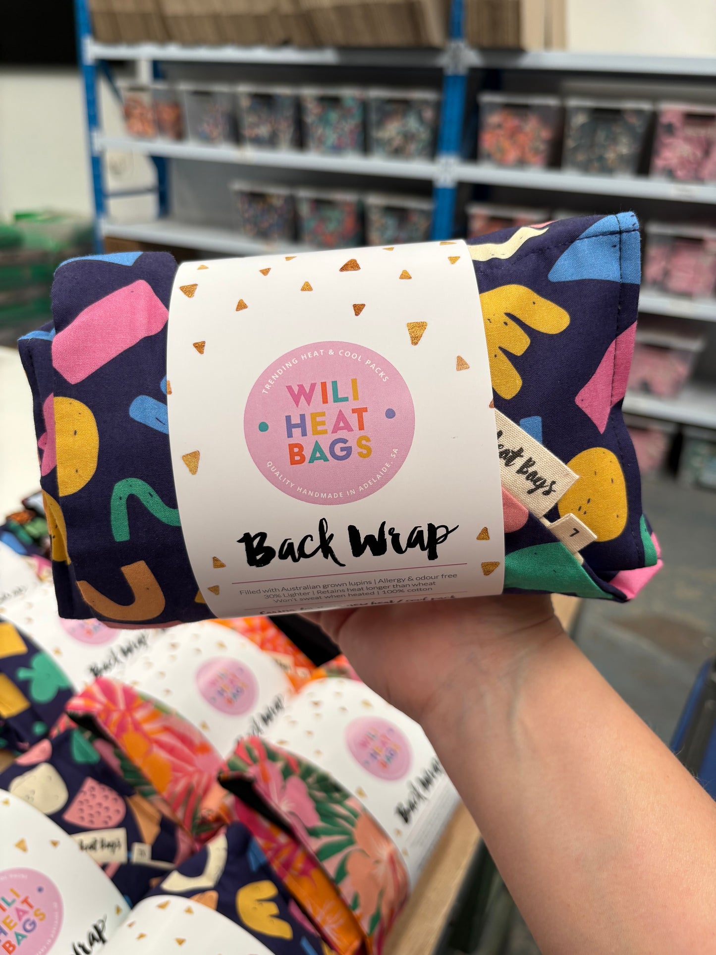 Back Wrap Heat Bag - Navy Shapes - Wili Heat Bags